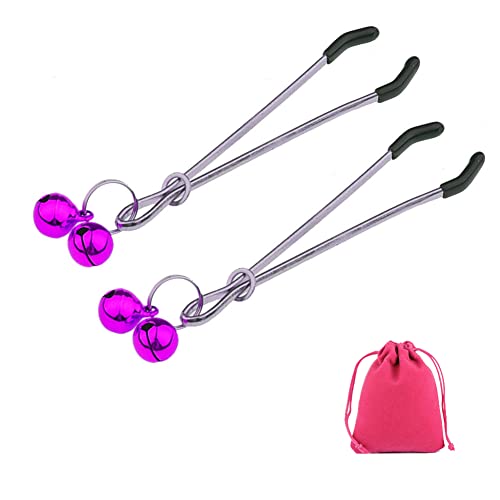 Long Nipple Clips with Bells Adjustable Non Piercing Breast Nipple Clamps Rave Nipple Accessories Jewelry (Purple) - Purple