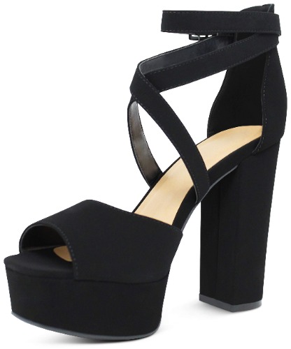 MARCOREPUBLIC Delhi Women's Open Toe High Platform Chunky Block High Heels Dress Sandals - 8.5 Black Nubuck