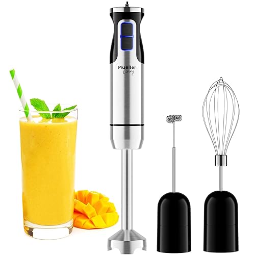 Mueller Immersion Blender Handheld - 8 Speed Stainless Steel Electric Hand Blender, 3 in 1 Emulsion Blender Handheld with Turbo Mode, Stick Blender Emulsifier for Kitchen for Soup, Smoothie, Puree - Blender Stick 3 Accessories