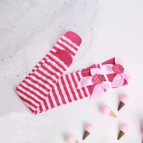 Strawberry Striped Stockings - Rose Pink