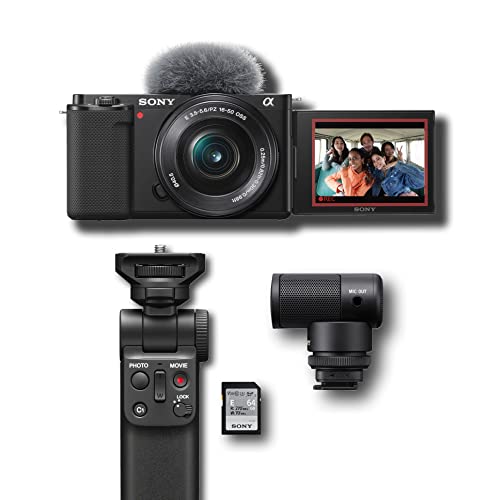 Sony Alpha ZV-E10 - APS-C Interchangeable Lens Mirrorless Vlog Camera Kit & Content Creator Kit Black - Black - w/16-50mm - w/ Content Creator Kit