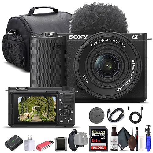 Sony Alpha ZV-E10 II Mirrorless Camera with 16-50mm Lens (Black) (ZVE10M2KB) - 64GB Memory Card, Bag, Card Reader, HDMI Cable, Flex Tripod, Hand Strap, Memory Wallet, Cleaning Kit