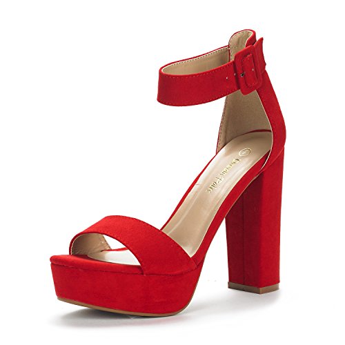 DREAM PAIRS Women's Hi-Lo High Heel Platform Pump Sandals - 8 - Red/Suede
