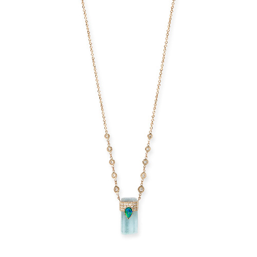 PAVE OPAL TEARDROP CAP + AQUAMARINE CRYSTAL NECKLACE | Default Title
