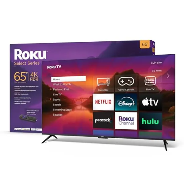 Roku Smart TV – 65-Inch Select Series 4K HDR RokuTV Enhanced Voice Remote, Brilliant 4K Picture, Automatic Brightness, & Seamless Streaming – Live Local News, Sports, Family Entertainment