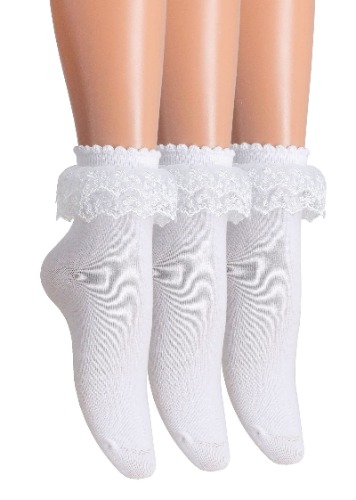 SRYL Women's Lace Ruffle Socks, Cotton Casual Cute Frilly Anklet Girls Princess Dress Socks,H01 - 3 Pairs-white, Double Lace