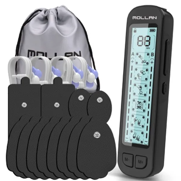 Mollan Dual Channel TENS Unit 6 Modes Electronic Pulse Massager with 12 Electrode Pads, EMS Muscle Stimulator Therapy for Lower, Shoulder, Arm, Back, Leg, Foot, and Arthritis Pain
