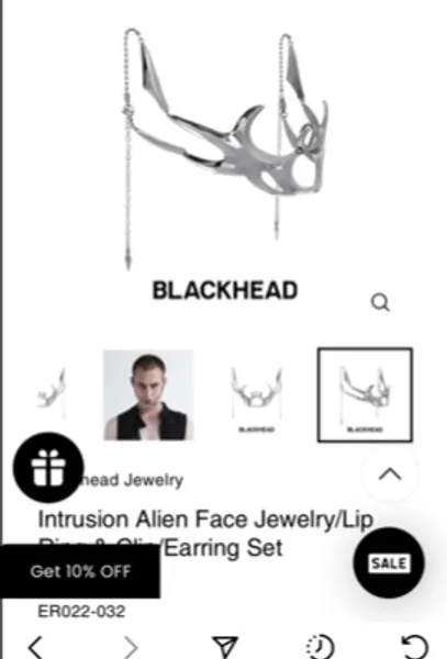 Intrusion Alien Face Jewelry/Lip Ring & Clip/Earring Set
