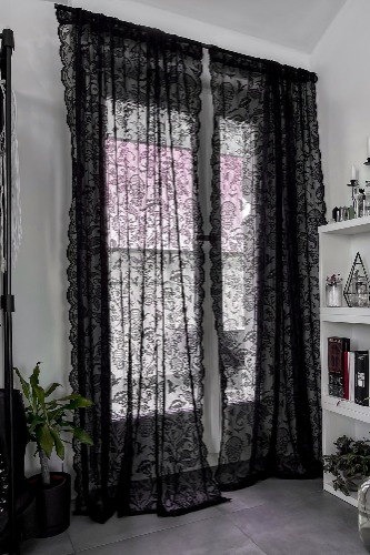 Asra Lace Curtain (Set Of 2) | One Size / Black / 100% Polyester