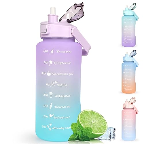 CodiCile 2L Trinkflasche BPA Free Sport Getränke Krug mit Zeitmarkierung & Lock Abdeckung, 2000ml Auslaufsichere Motivations Wasserflasche mit Strohhalm, Tragbarer Griff Rosa Trinkflasche - Lila-2l