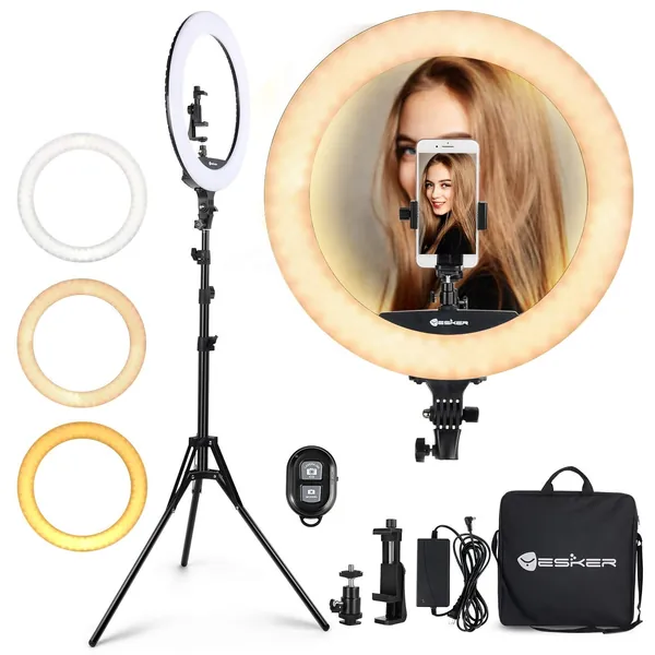 Ring Light 18 Inch LED Ringlight Kit with 73 inch Tripod Stand with Phone Holder Adjustable 3200-6000k Color Temperature Circle MUA Lighting for Camera for Vlog, Makeup,Youtobe, Video Shooting, Selfie - 