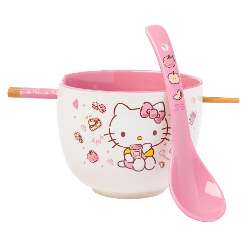 Hello Kitty Ceramic Ramen Bowl and Chopsticks/Spoon Set (Apples and Cinnamon)