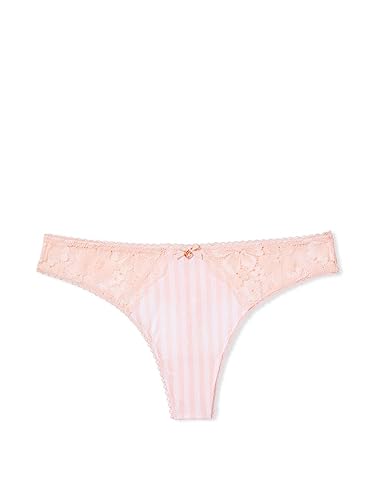 Victoria's Secret Lace Thong Panty, Body by Victoria, Underwear for Women (XS-XXL) - Small - Purest Pink Stripe