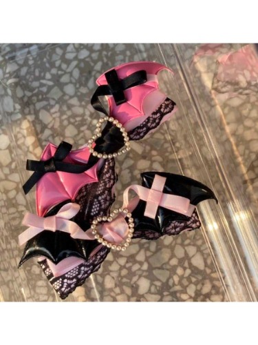 1 pieza de pasador de pelo con lazo de encaje negro y rosa y borde de alas para niñas dulces en el Día de San Valentín