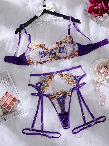 Set de 5 piezas de lencería sexy y colorida para mujer