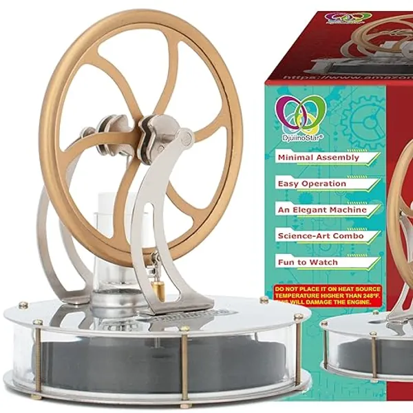 DjuiinoStar Most Classical Low Temperature Stirling Engine, Unique Coffee Timer, Best Gift Option, Educational Toy, Steam Engine Model DLTD-303 - Low Temperature