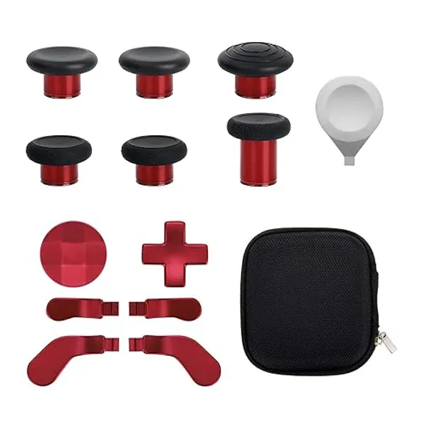 13 in 1 Metal Thumbsticks for Xbox One Elite Series 2, Elite Series 2 Controller Accessory Parts, Gaming Accessory Replacement, Metal Mod 6 Swap Joystick, 4 Paddles, 2 D-Pads, 1 Tool (Plating Red) - Red