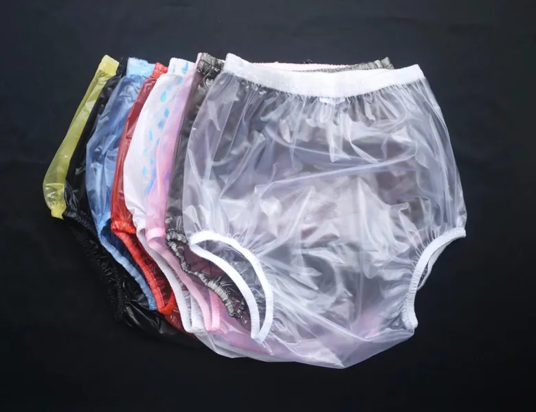 Adult Baby Diaper Plastic Pants Pull On Diaper Cover PVC Black Blue Clear Frosted Pink Red White M - 3XL