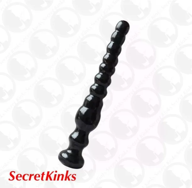Long anal bead butt plug dildo black silicone