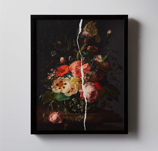 'RIPPED FLOWERS I' FRAMED ACRYLIC PAINTING BY GEORGE GLASS 16''X20