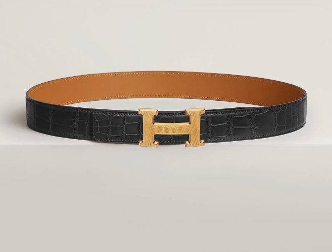 H Guillochee belt buckle & Leather strap