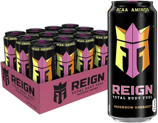 REIGN Total Body Fuel, Reignbow Sherbet, Fitness & Performance Drink, 16 Fl Oz (Pack of 12) - Reignbow Sherbert