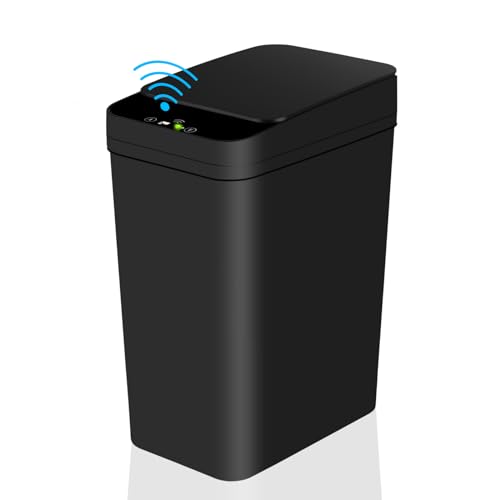 Bathroom Touchless Trash Can - Anborry 2.2 Gallon Smart Automatic Motion Sensor Rubbish Can with Lid Electric Waterproof Narrow Small Garbage Bin for Kitchen, Office, Living Room, Toilet, Bedroom, RV - 2.2 Gallon Black