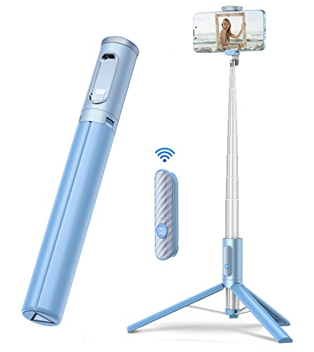 TONEOF Tripod, Cell Phone Selfie Stick, 60 Inch All-in-1 Stand with Integrated Wireless Remote, Lightweight and Portable, Extendable Tripod for 4-7 Inch iPhone and Android(Blue) - Blue