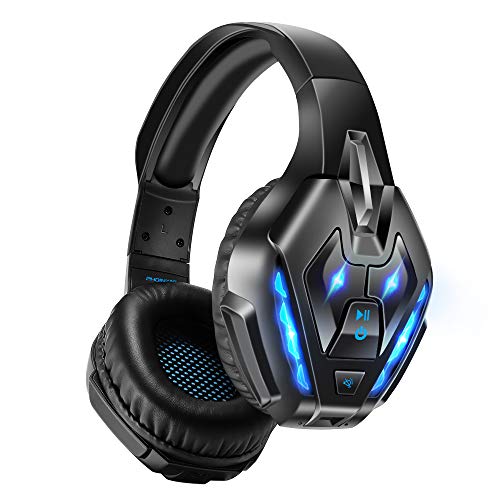 Wireless Gaming Headset, PHOINIKAS Bluetooth Over Ear Headphone with 7.1 Bass Surround, Detachable 3.5MM Noise Canceling Microphone,40H Long Lasting Battery, for PS4, Xbox One, PC, Switch (Blue) - Wireless+Pro+7.1 Surround - Blue