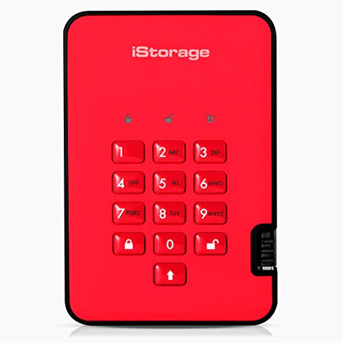 iStorage diskAshur2 256-bit 5TB USB 3.1 Secure encrypted Hard Drive - Red IS-DA2-256-5000-R, Fiery red - 5TB - Fiery Red