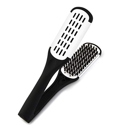 Wismee Boar Bristle Double Sided Anti-Static Hair Straightening Brush Comb (White) - White