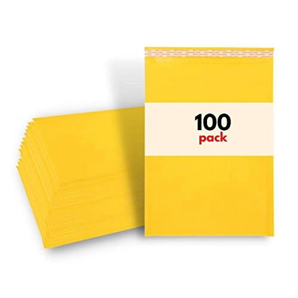PSBM Kraft Bubble Mailer, 7.25x9.75 Inch, 100 Pack, Padded Shipping Envelope Mailers, Gold Yellow, Self Seal and Peel Strip
