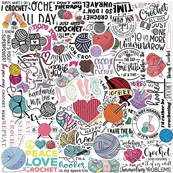 Crochet Stickers,Crochet Vinyl Stickers,Water Bottle Laptop Scrapbooking Stickers Crochet Gift(50 Pack)