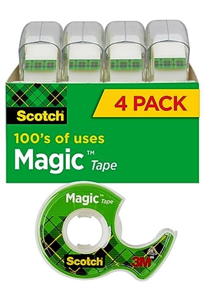 Scotch Magic Tape, Invisible, Home Office Supplies and Back to School Supplies for College and Classrooms, 4 Rolls with 4 Dispensers