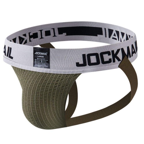 JOCKMAIL Men's Jockstrap Athletic Supporter Underwear Gym Workout Strap Brief Men Thong - Large - Army Green