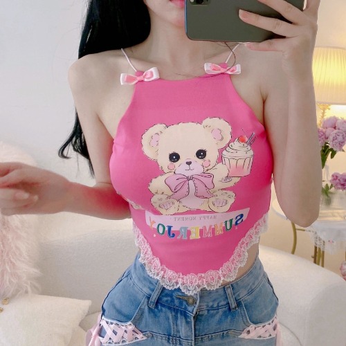 Cupcake Bear Crop Top | Pink / S