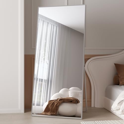 LFT HUIMEI2Y Arched Full Length Mirror Gold, 71"x32" Big Floor Mirror Full Length with Stand, Full Body Mirror Standing Hanging or Leaning with Aluminum Alloy Frame for Living Room, Bedroom - Silver - 65"×22"