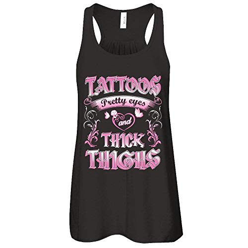 Yametee Women's Tattoos Pretty Eyes and Thick Thighs Lover Shirt Flowy Racerback Tank Top - X-Small - Black