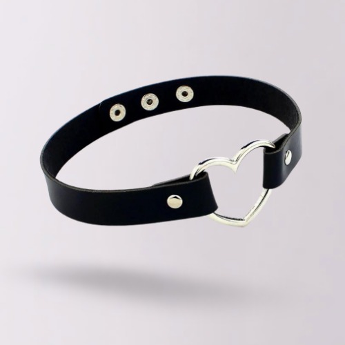 "MY" Heart Leather Choker - black / 40cm / One-size-fits-all (adjustable)