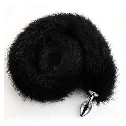 78cm Long Black Sexy Fox Tail Metal Butt Plug Dilatador Anal Sex Toys for Women Couples Adult Games(Large) - Large