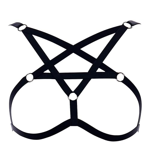 Women's Body Harness Pentagram Bra Elastic Adjustable Gothic Carnival Plus Size Adjustable Clothing Accessories - 30 - Black