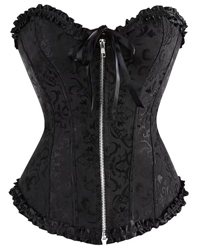 Corset Top Bustier Lingerie for Women Zipper Front Flower Sexy Burlesque Vintage - 6X-Large - Black 2550