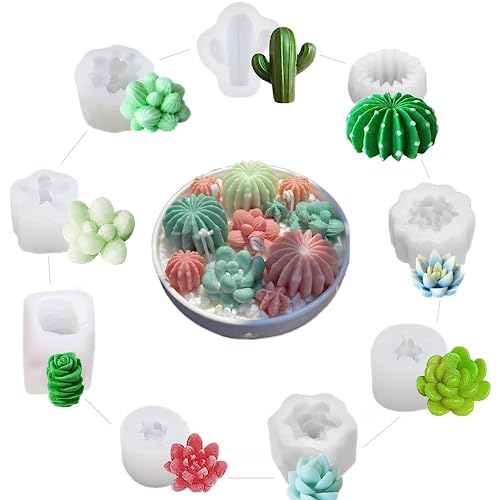 Navani 9 Pack Succulent Silicone Mold,Flower Resin Mold,Silicone Candle Molds.3D Cacti Candle Mold Silicone for Scented Candles Soaps Making, Wax, Resin Casting,Soap Cake Dessert Mousse Mold (A) - Succulent B 9pcs