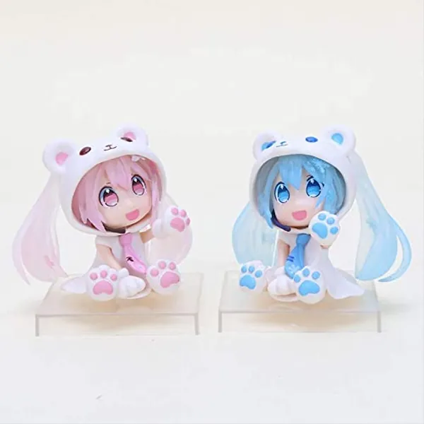 2pcs 6cm Kawaii Anime Figure Pink Q Version Hatsune Miku Figure Sakura Bear Hatsune Miku Figure Model Collectible Toy