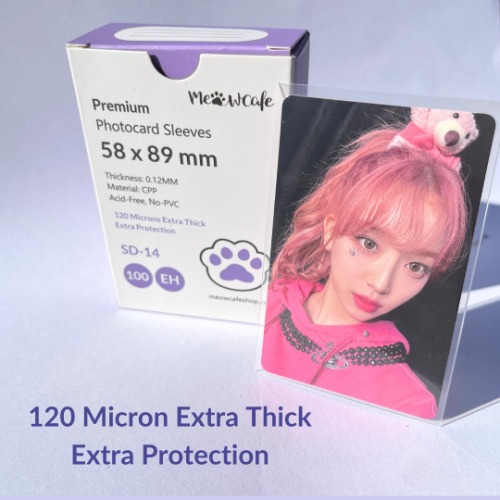 [58x89MM] Meowcafe Premium CPP Card Sleeve [120 Micron Extra Thick] for Kpop Photocards Perfect Fit | 200 Sleeves  (2 Boxs)