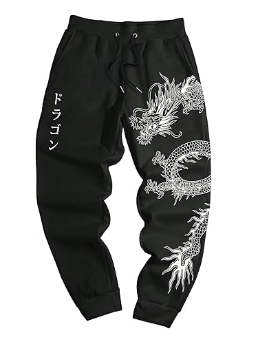 COZYEASE Men's Plaid Letter Print Sweatpants Drawstring Waist Tie Front Jogger Pants with Pocket - X-Large - Black