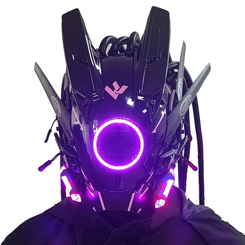 KYEDAY Punk Mask Cosplay for Men, Round Light with Braids Mask Cosplay Halloween Fit Party Music Festival Accessories - Pink