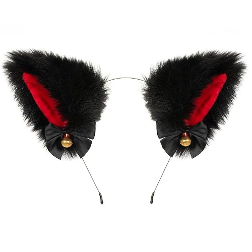 Animal Faux Fur Cat Dog Ears Headbands with Bells Lovely Flexible Hair Accessory Halloween Cosplay Costume Party Dress Girls (A) - A