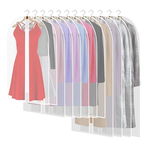 12PCS Housses de Vêtements avce Zip, Anti Poussière Etanche Mite Humidité, Anti-Poussière Housses de Protection Transparentes pour Chemise Costumes Manteaux Clothes Covers Sac de Vêtement(Blanc) - 12pcs White Edge