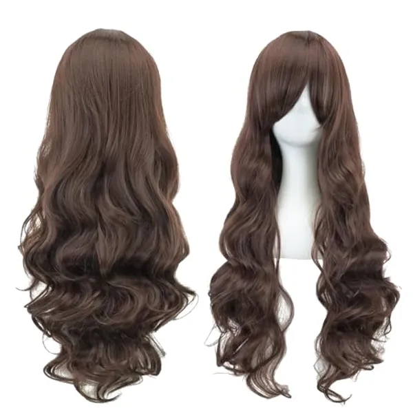 Wffeila Longue Perruque Ondulée Moelleuse avec Frange pour Femme, 80 cm Synthétique Perruque Bouclée Cheveux Naturels pour une Utilisation Quotidienne de fête Cosplay Halloween Noël